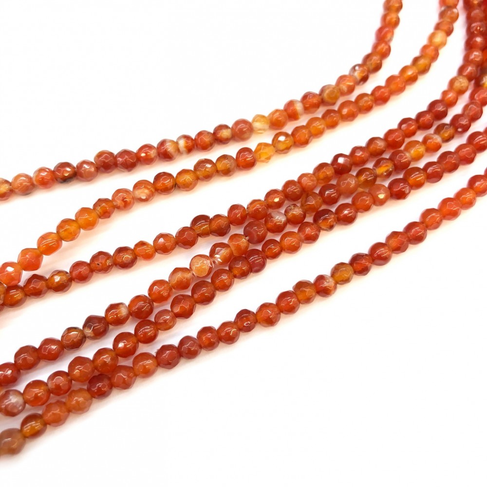 Κορνεόλη (Carnelian) πολυγωνικές χάντρες φυσικές ημιπολύτιμες πέτρες 4mm (σειρά∽38cm∽98χάντρες)